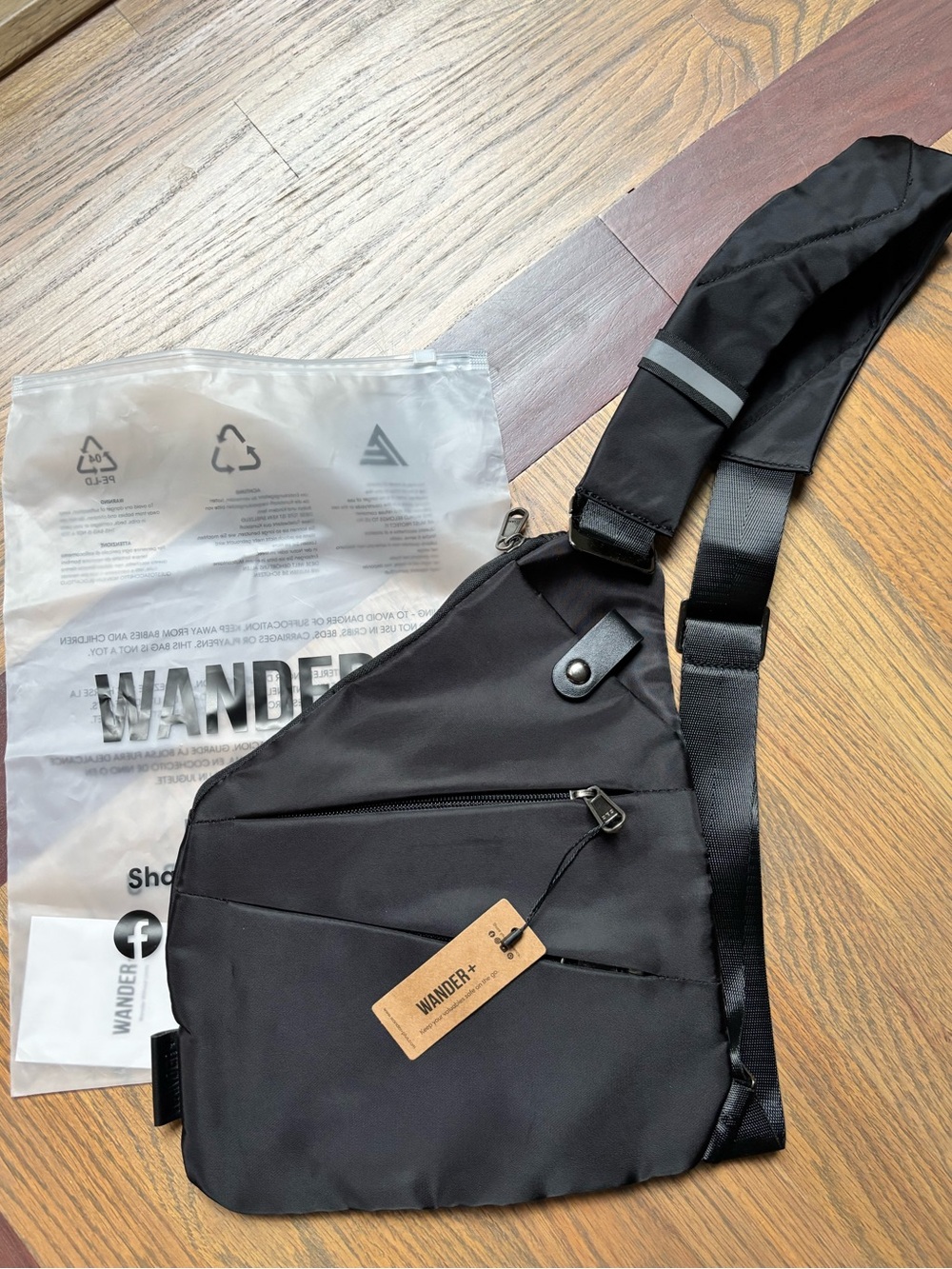 WANDER+ Anti Theft Crossbody Sling Bag Black Travel Chest Bag RFID New